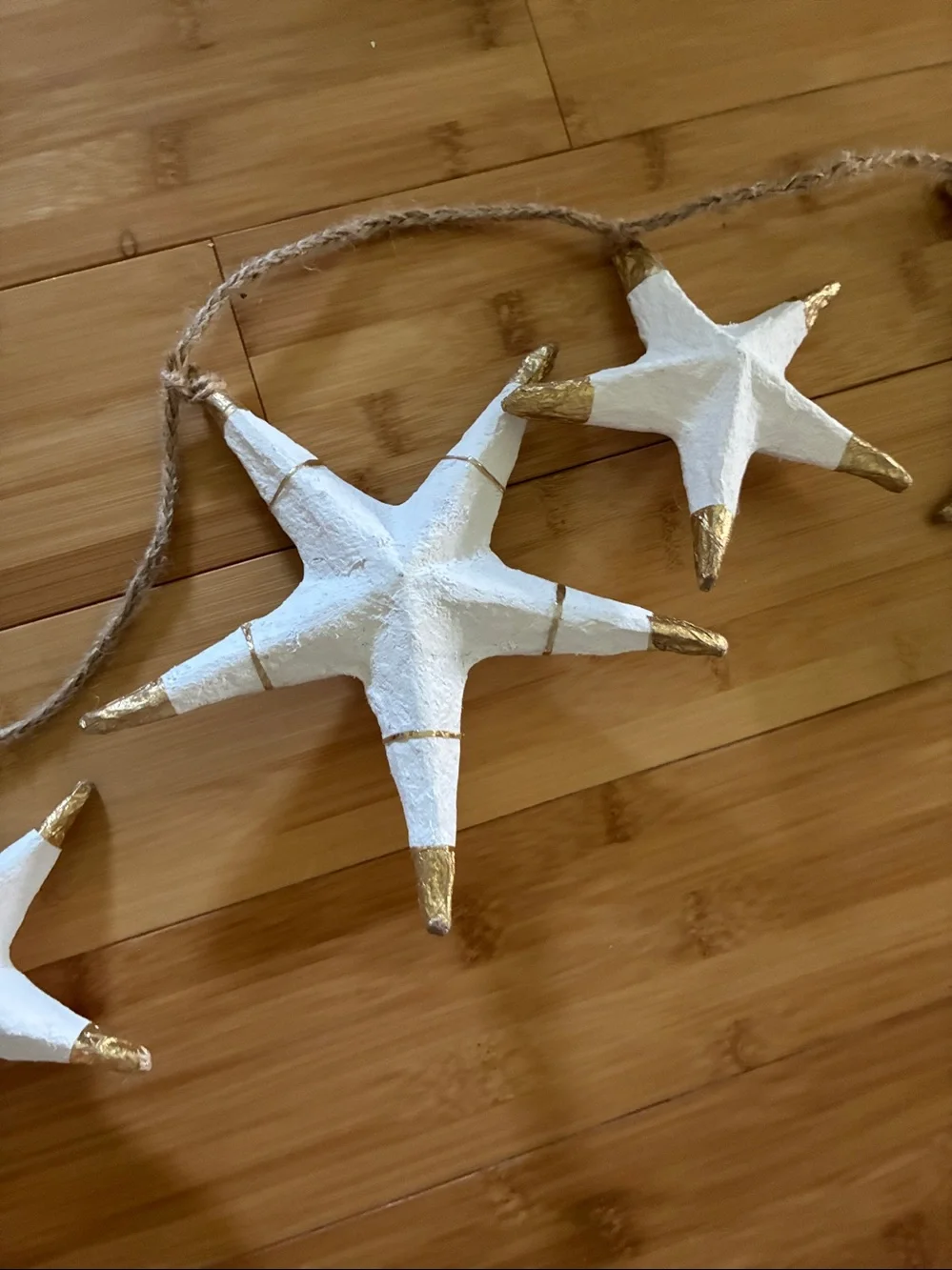 Anthropologie Stars and Orbs Christmas Garland White Metallic Gold 72